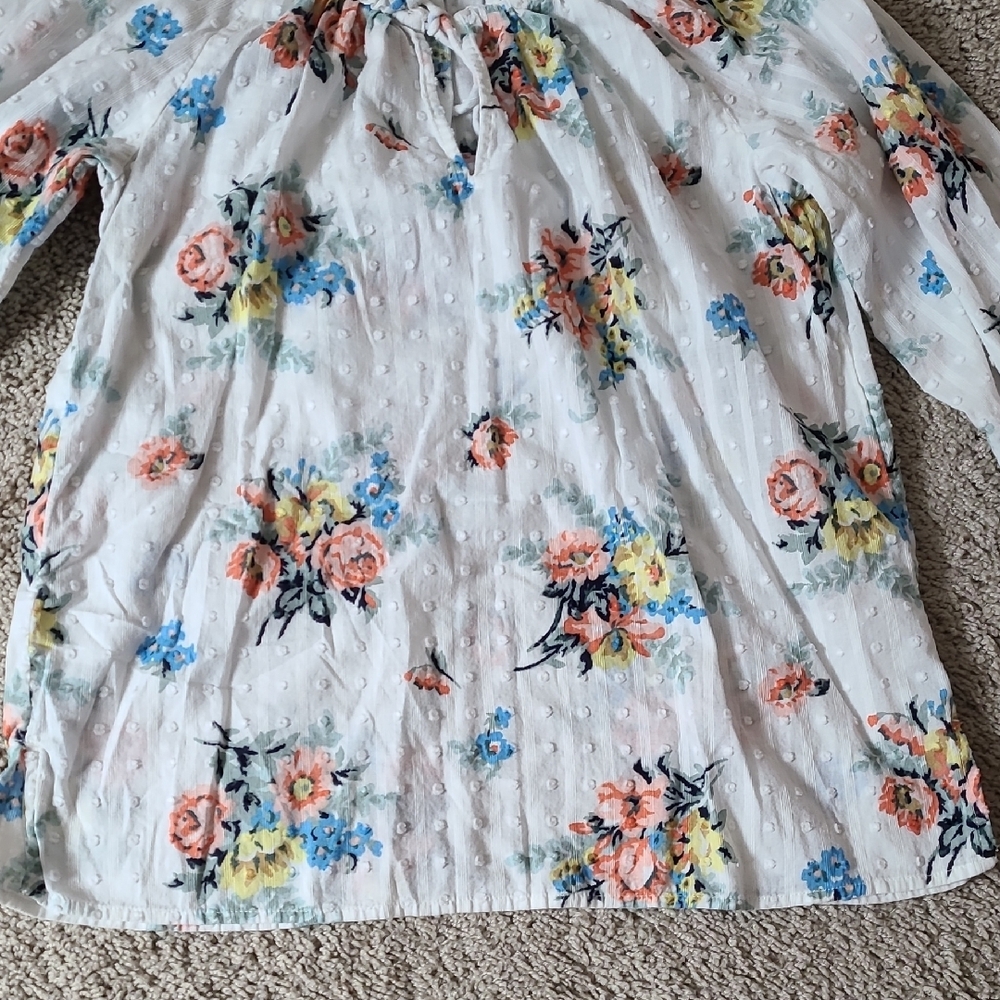 Floral Tie Neck 3/4 Sleeve Blouse- PXS Loft - Picture 5 of 14